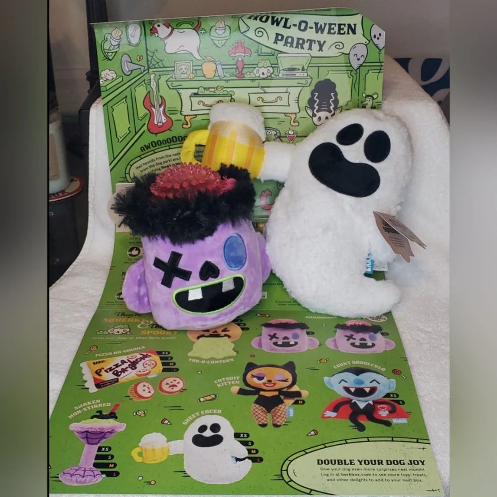 BarkBox Howl-O-Ween Party Dog Toys Lot of 2 Sheet Faced Ghost & Briiiiiiiian NWT